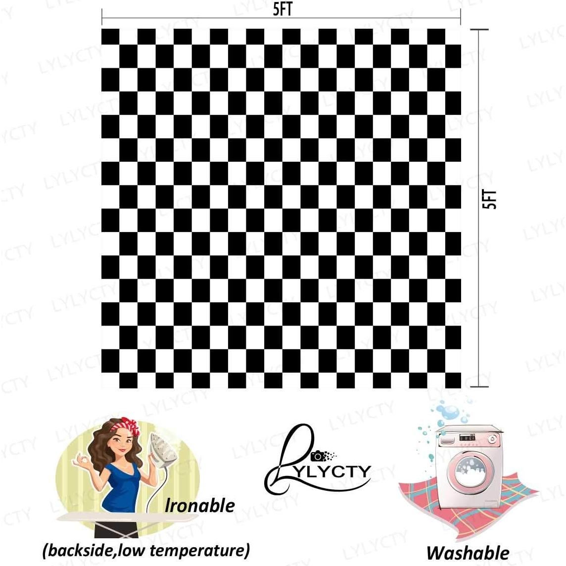 Fondo Fotográfico 5x5ft Poliester Damas Negro y Blanco