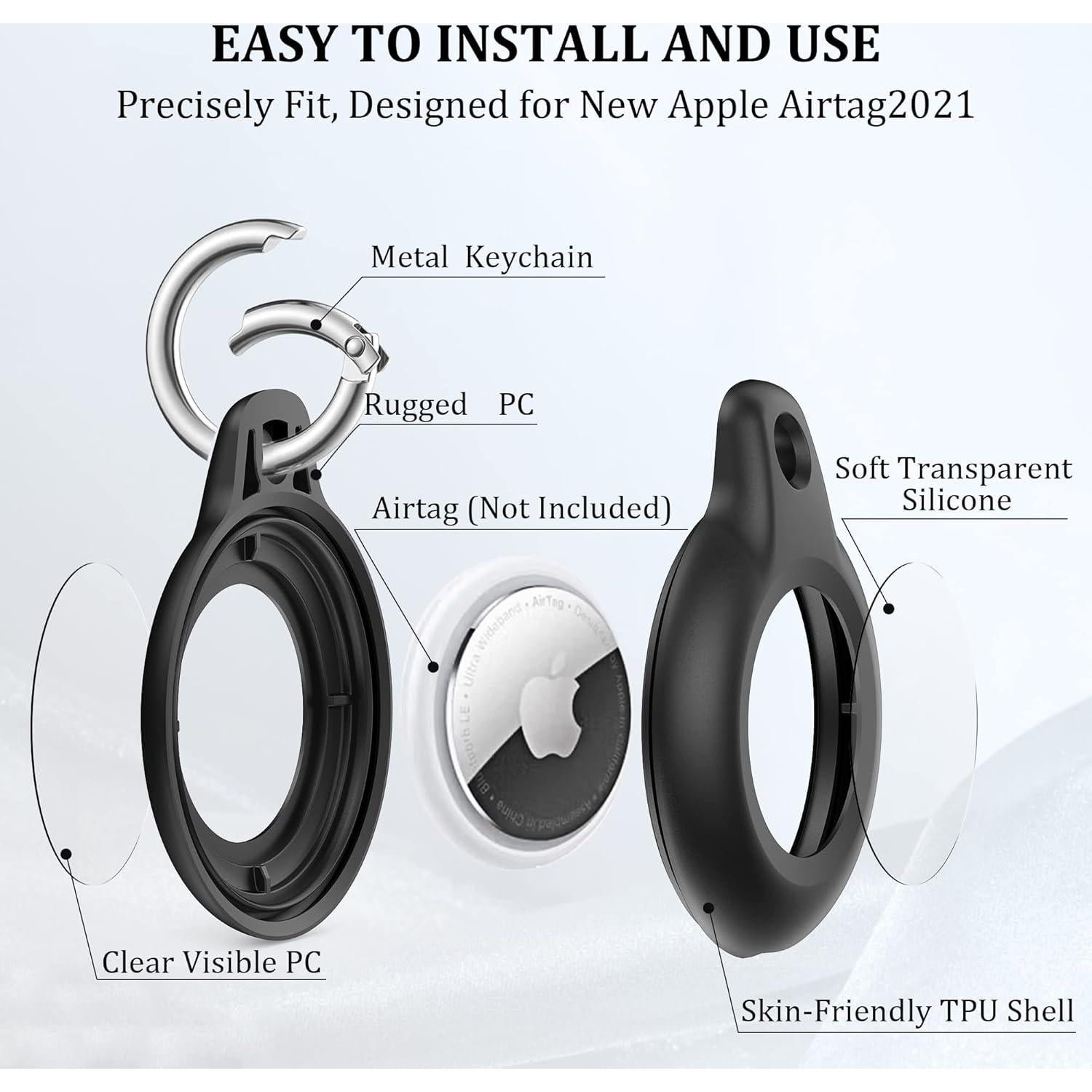 1 Pack IPX8 Waterproof Airtag Keychain with Airtag Holder Case,Full Body Shockproof,Anti-Scratch Cover Air tag for Cat,Dog,Keys,Luggage,Wallet(Black)