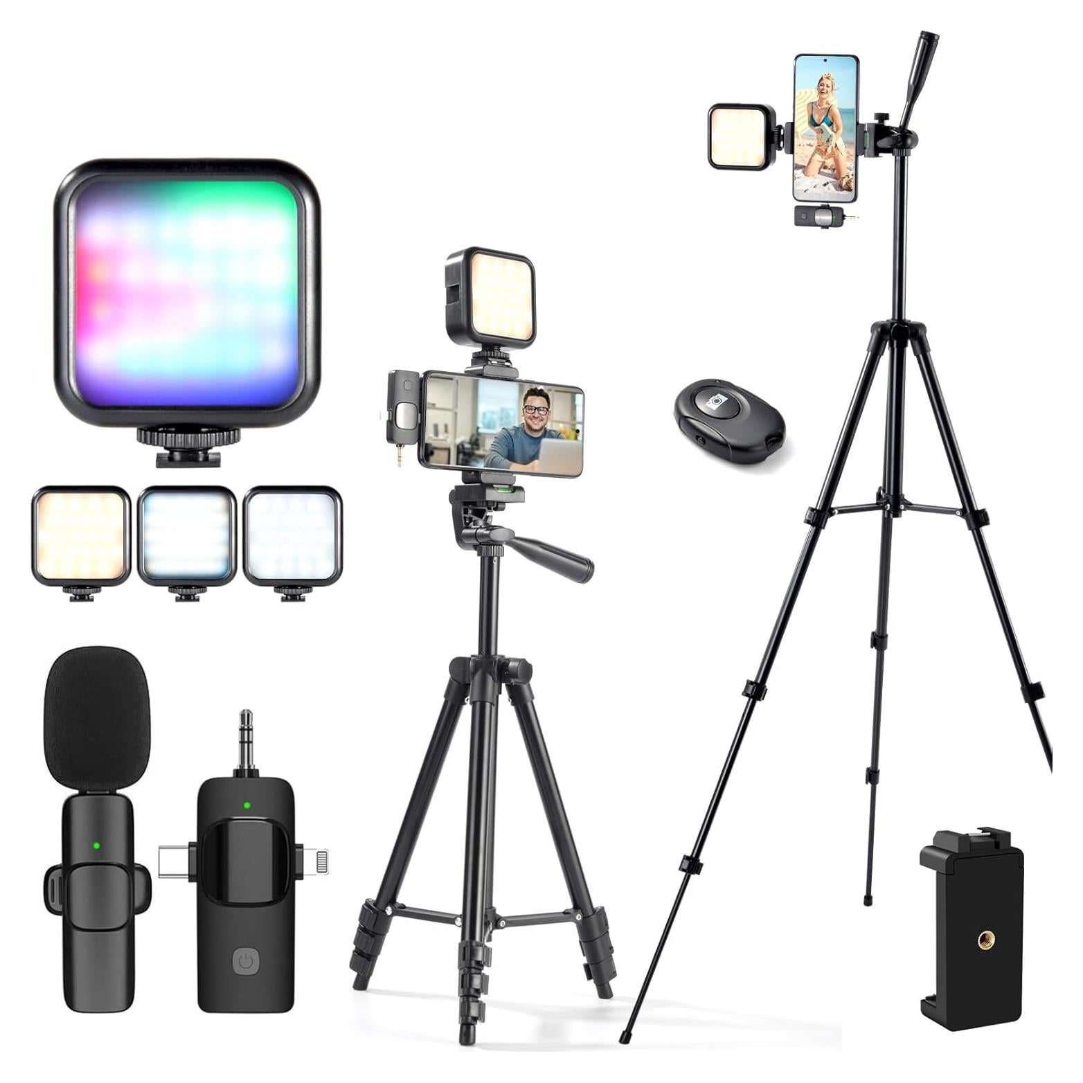 Kit de Vlogging para iPhone Shenzhen - Trípode, Micrófono, Luz RGB