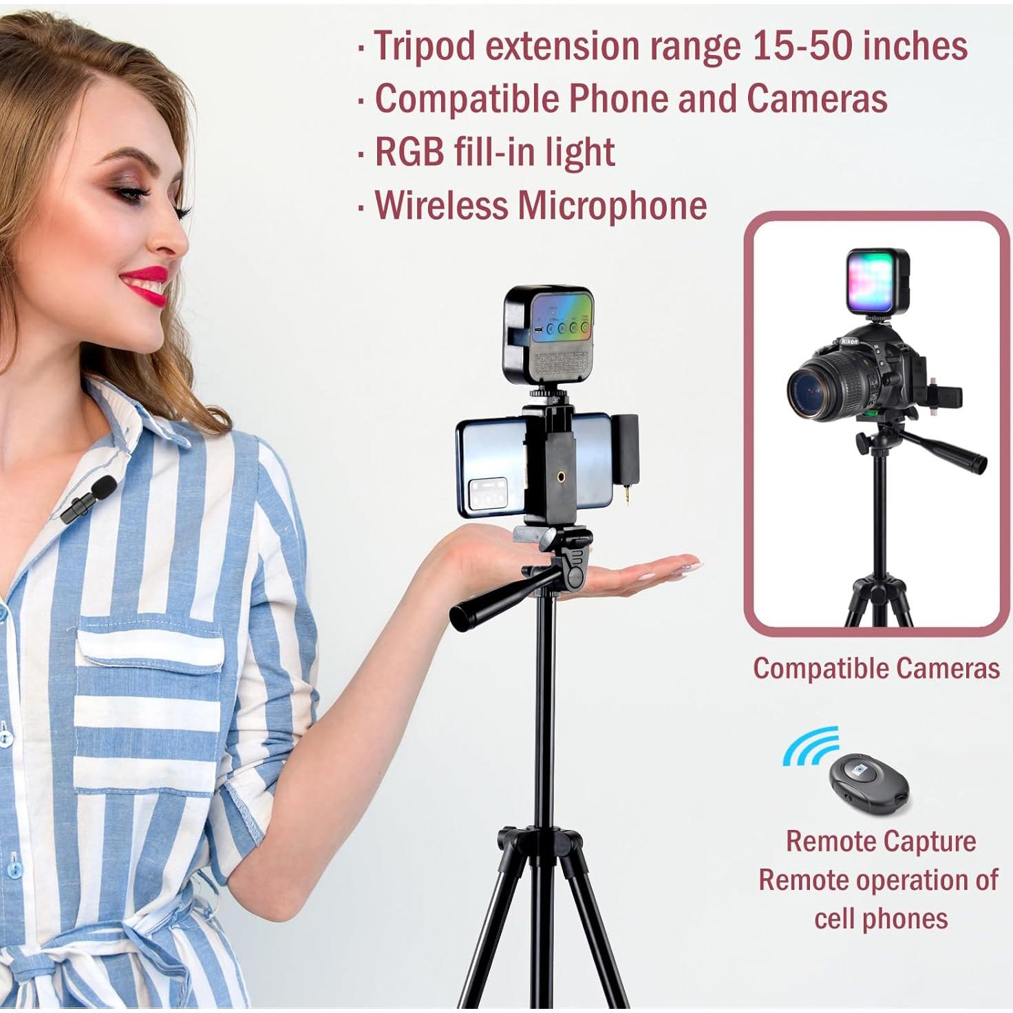 Kit de Vlogging para iPhone Shenzhen - Trípode, Micrófono, Luz RGB