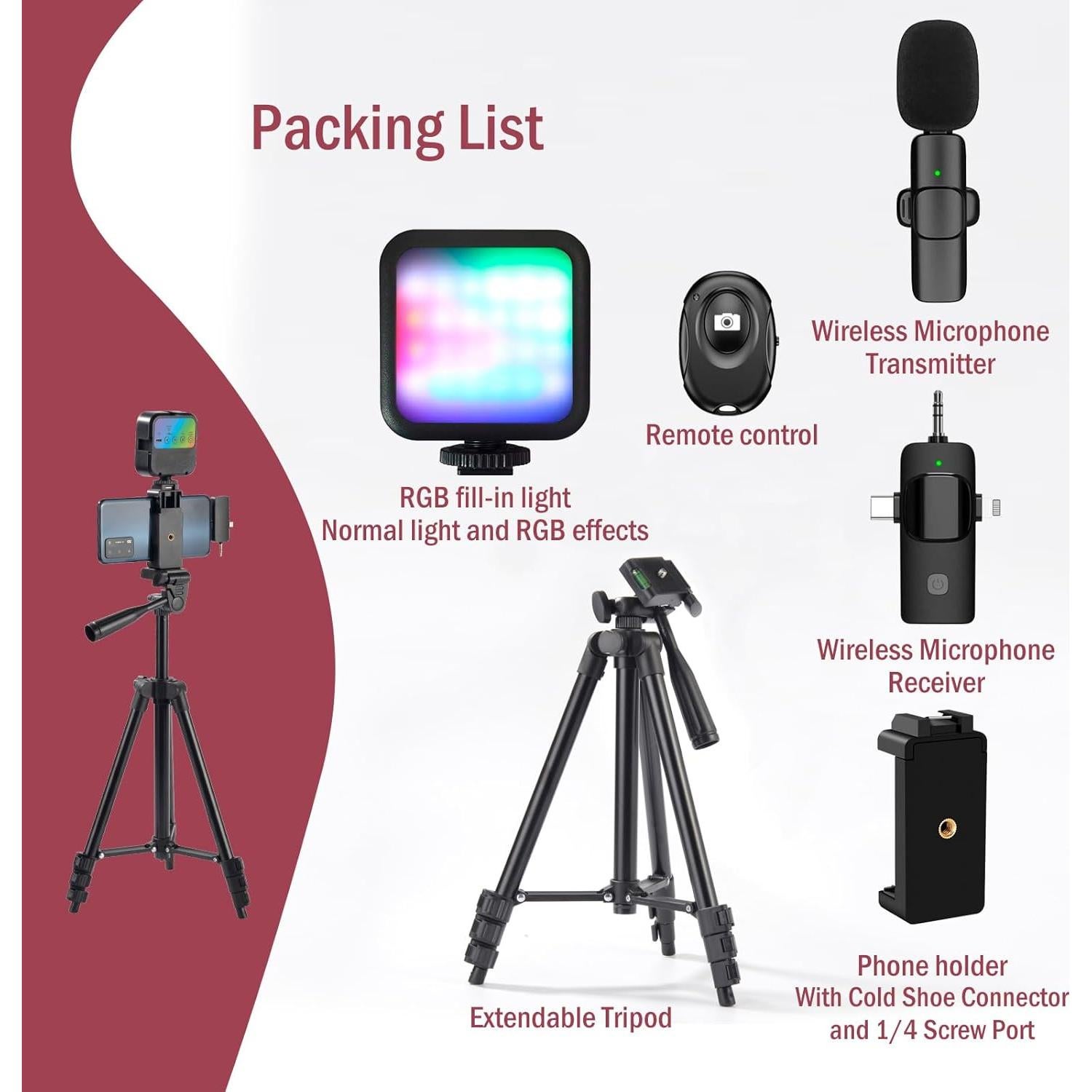 Kit de Vlogging para iPhone Shenzhen - Trípode, Micrófono, Luz RGB