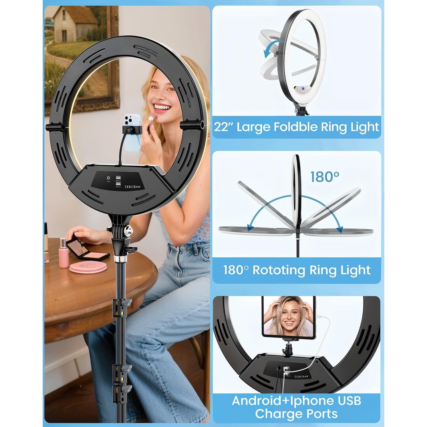 Luz de Anillo LED 22" Auriani con Trípode 75" Plegable