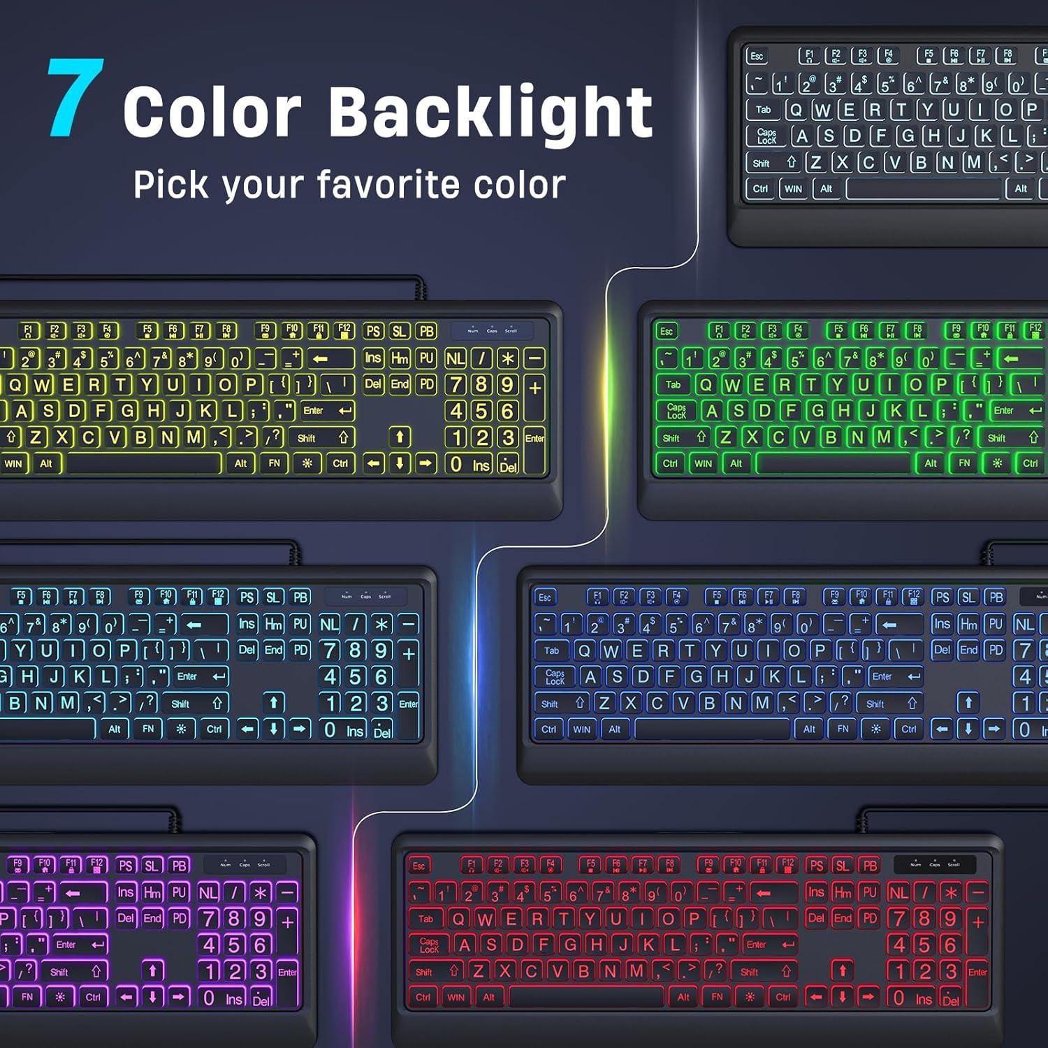 Teclado USB Retroiluminado Luzarriba Grande 7 Colores