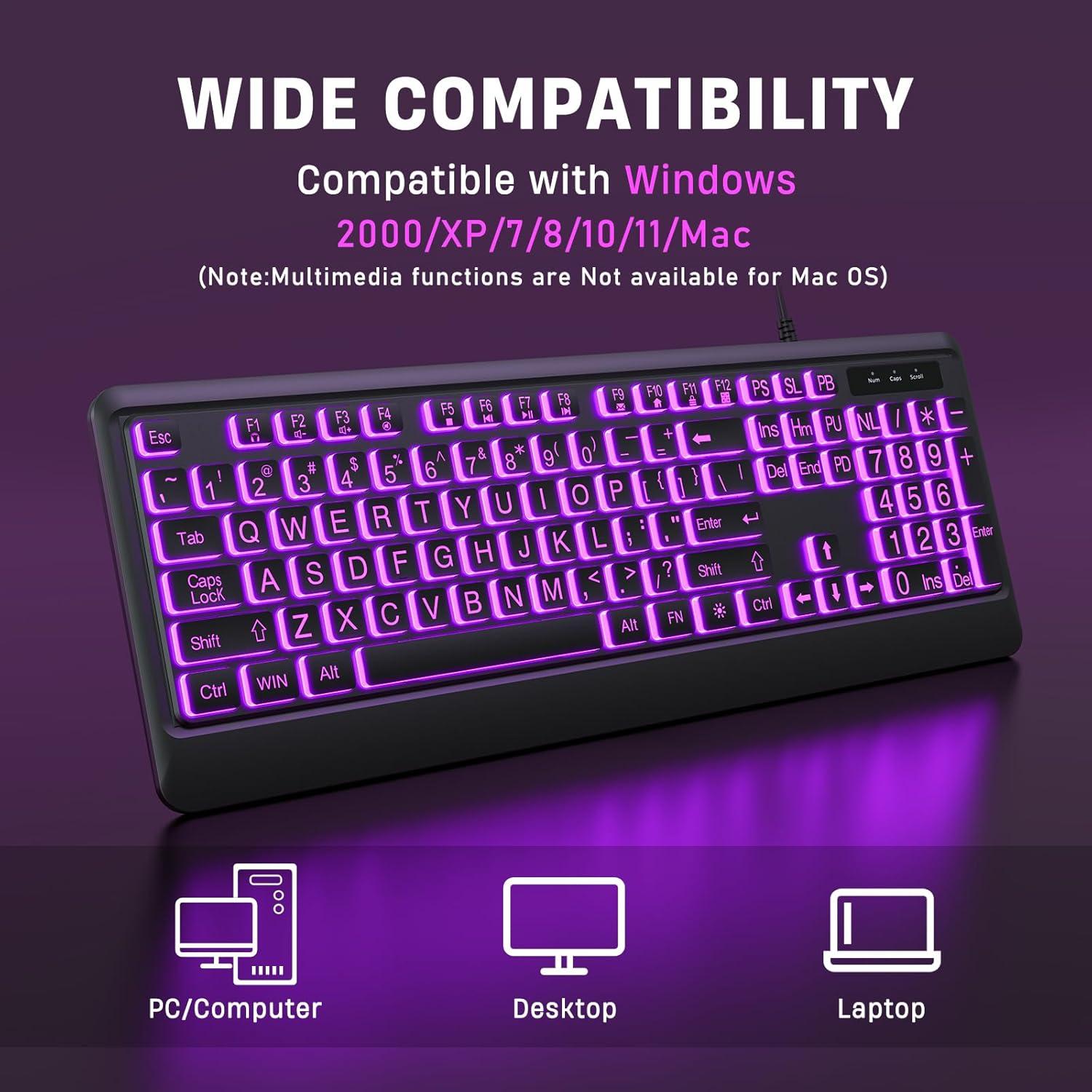 Teclado USB Retroiluminado Luzarriba Grande 7 Colores