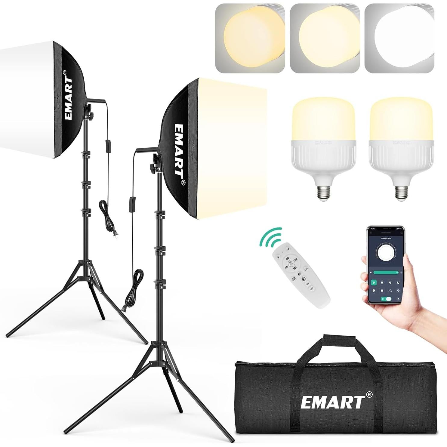 Kit de Soporte de Fondo Ajustable EMART 3x2.1m + Softbox 40x40cm