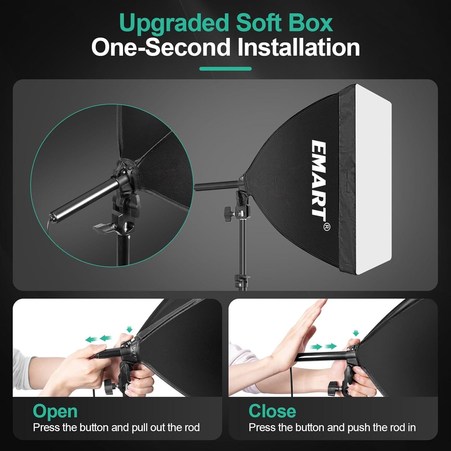 Kit de Soporte de Fondo Ajustable EMART 3x2.1m + Softbox 40x40cm