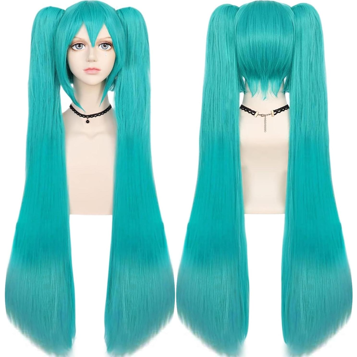 Peluca Verde Teal ANOGOL 120 cm Doble Coleta para Cosplay