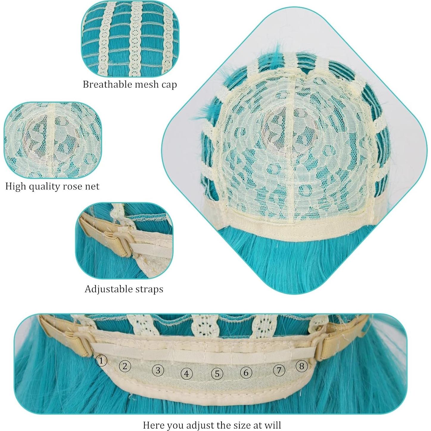 Peluca Verde Teal ANOGOL 120 cm Doble Coleta para Cosplay