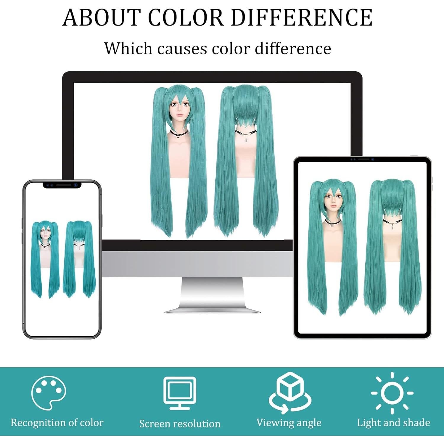 Peluca Verde Teal ANOGOL 120 cm Doble Coleta para Cosplay