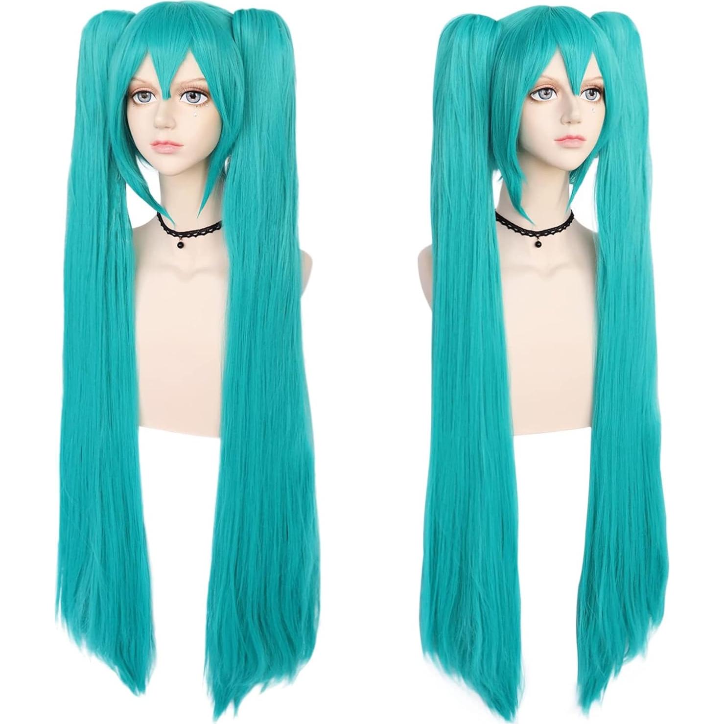 Peluca Verde Teal ANOGOL 120 cm Doble Coleta para Cosplay