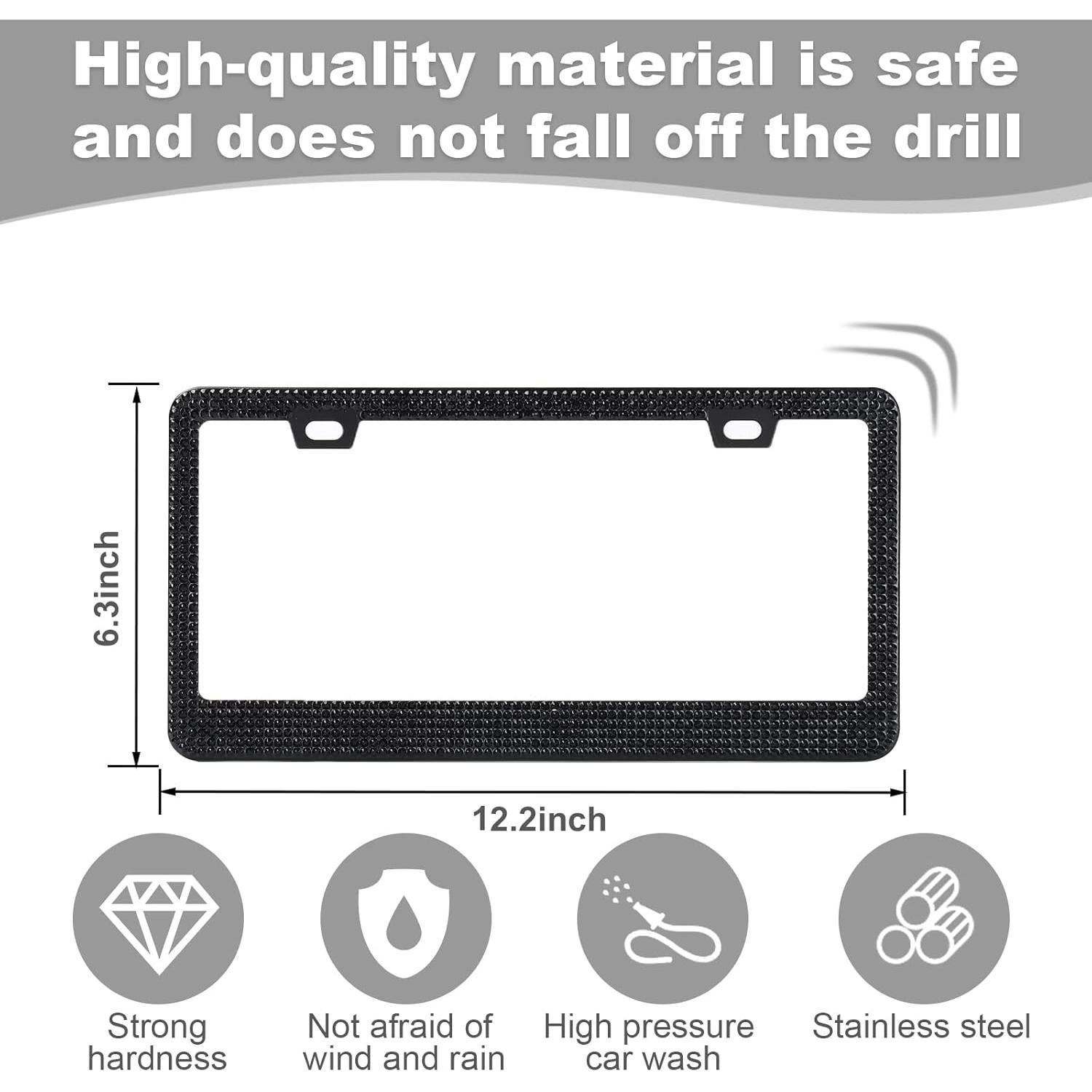 Marco de Placa de Licencia Brillante QUANQIUFEI Negro 32x17cm