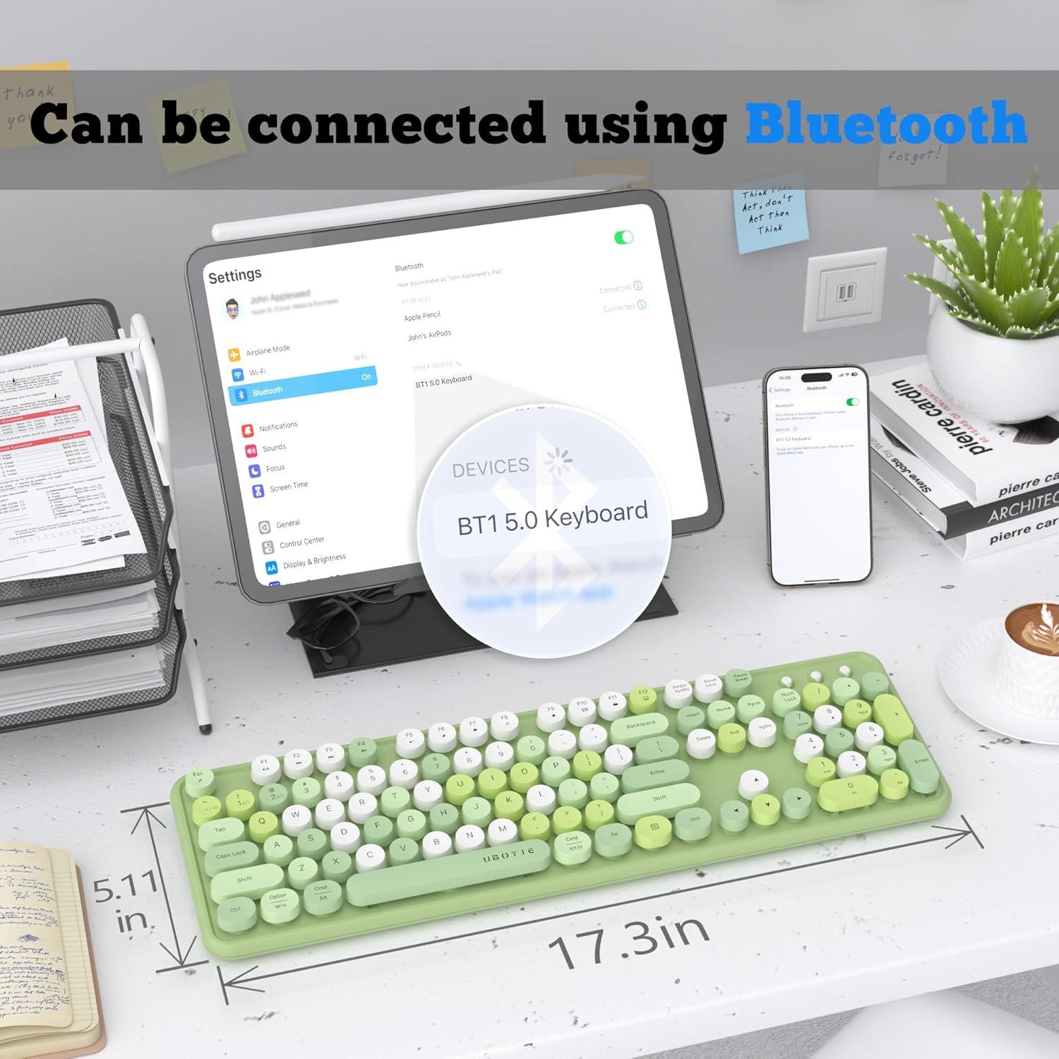 Teclado Inalámbrico UBOTIE Retro Multicolor para PC y Móvil