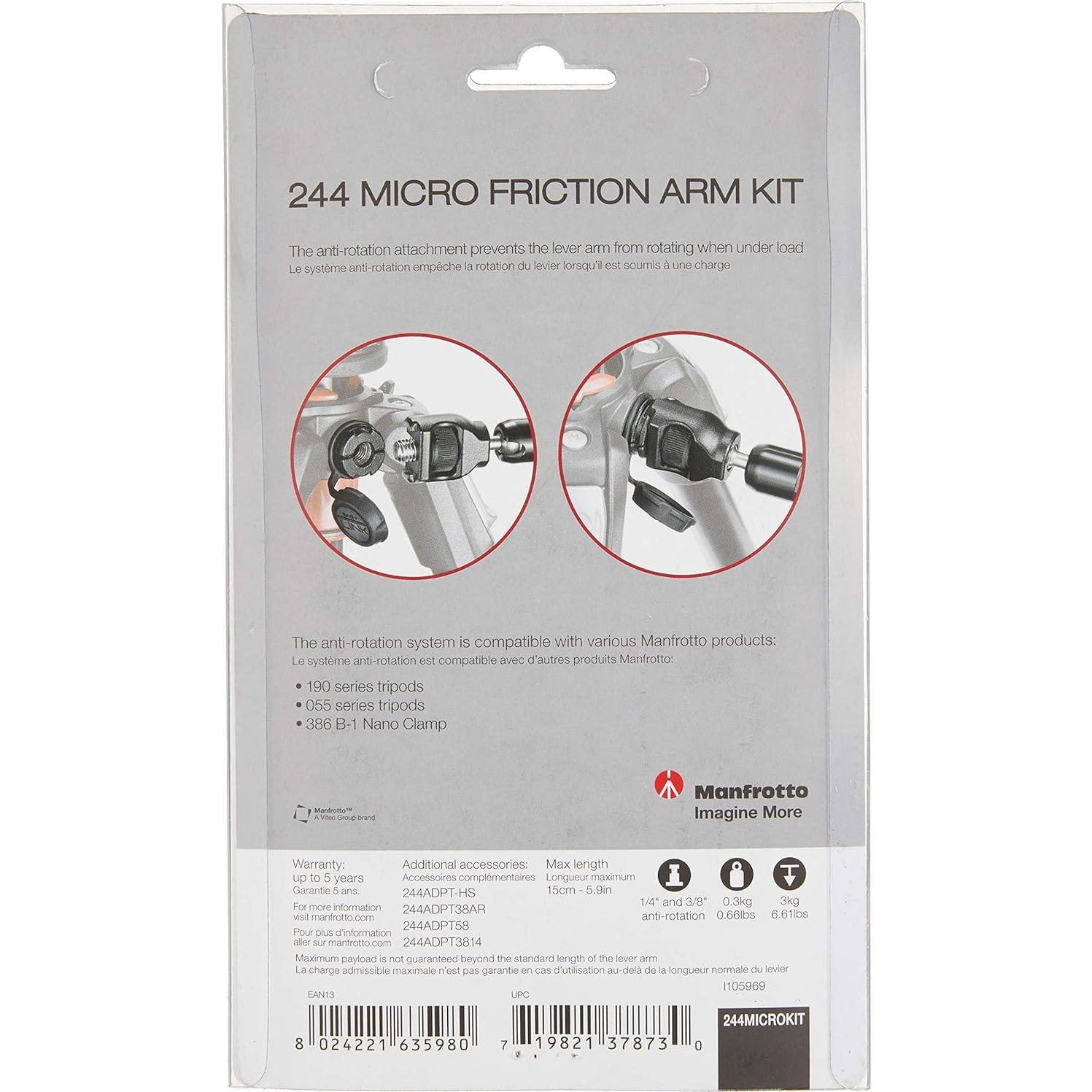 Brazo de Fricción Manfrotto 244 Micro 15cm Carga 3kg Negro
