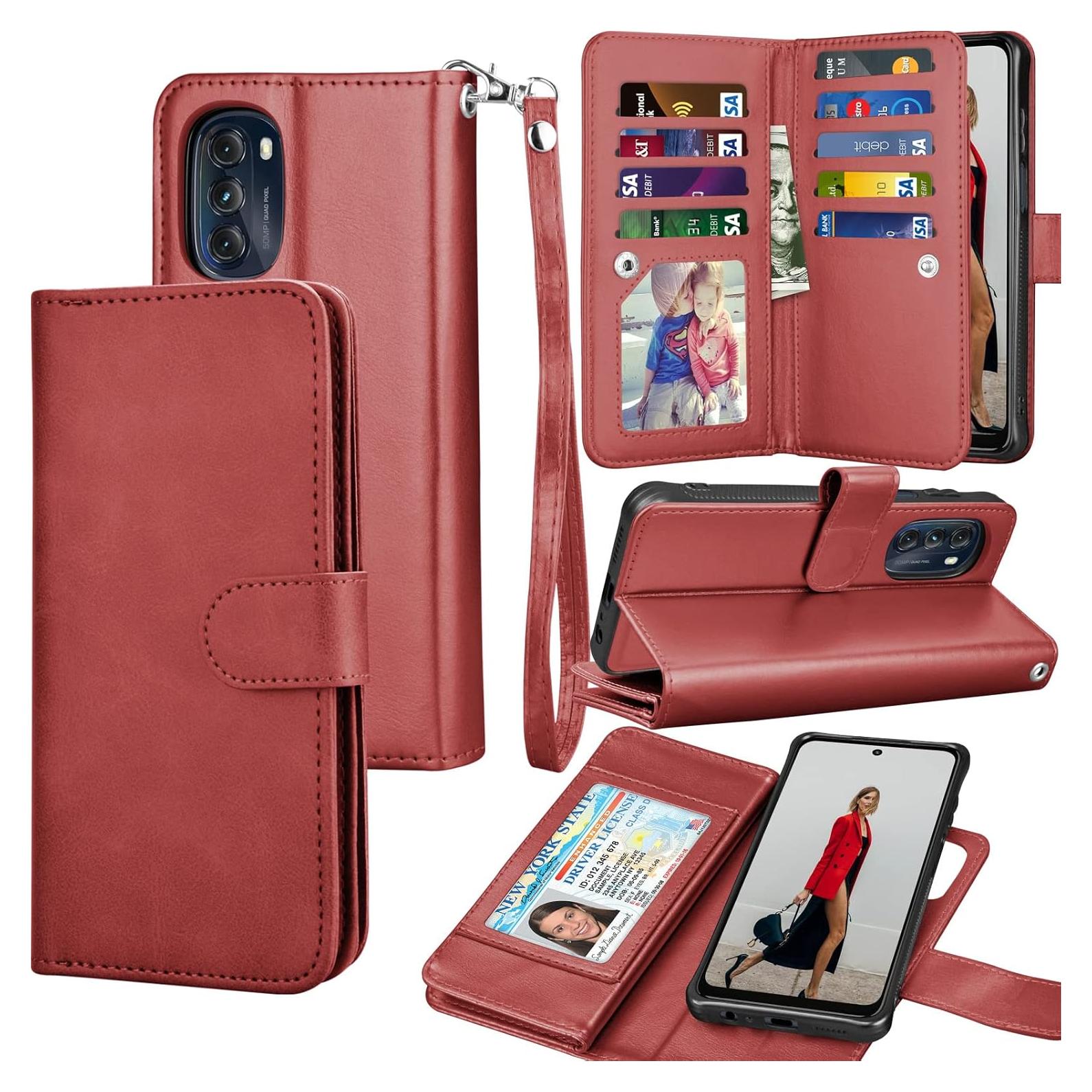 Funda de Cartera Tekcoo para Moto G 5G 2022 - Cuero PU Rojo