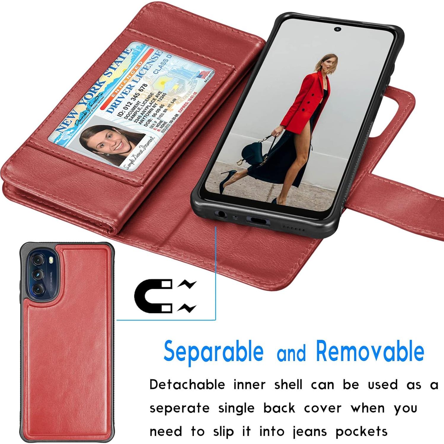 Funda de Cartera Tekcoo para Moto G 5G 2022 - Cuero PU Rojo