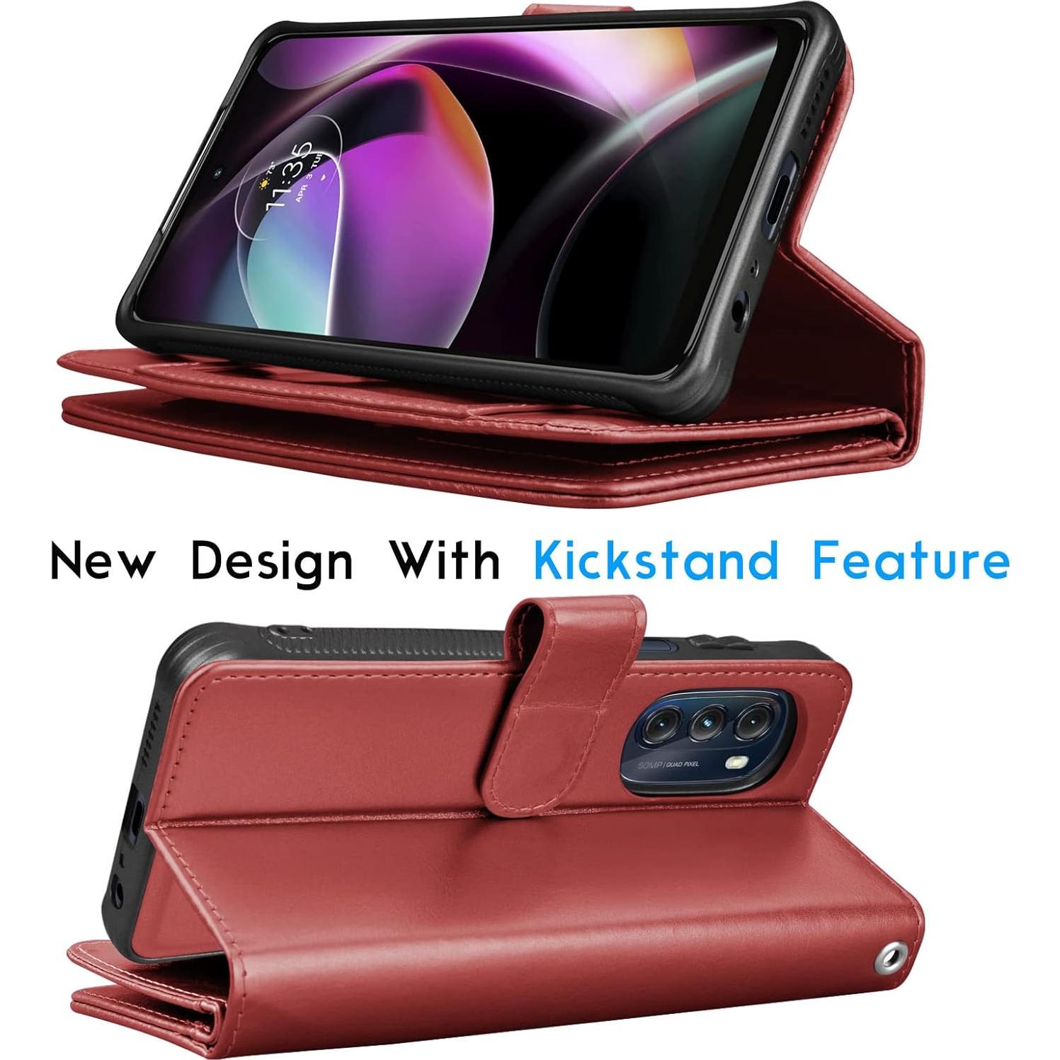 Funda de Cartera Tekcoo para Moto G 5G 2022 - Cuero PU Rojo