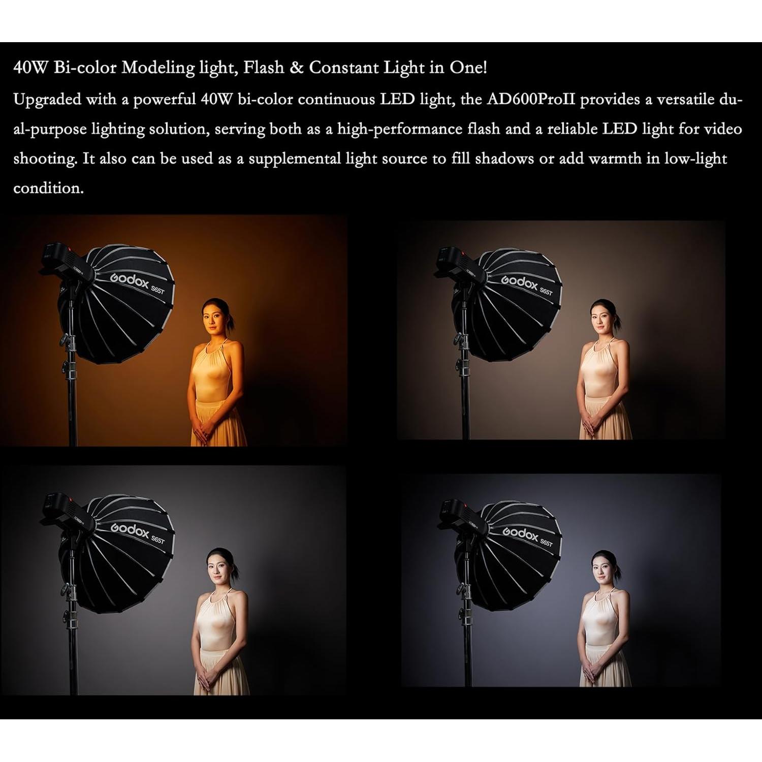 Flash Godox AD600Pro II con Luz LED Bicolor 40W