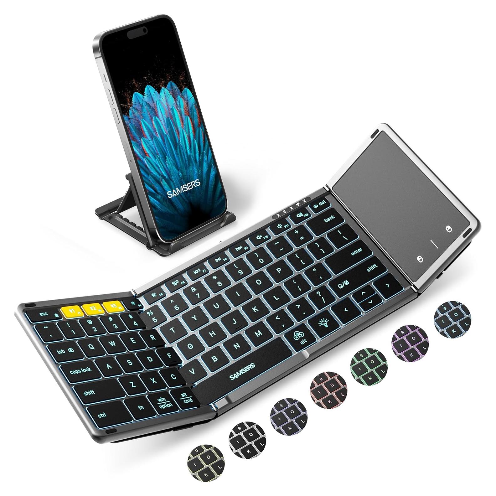 Teclado Bluetooth Plegable Samsers con Touchpad, Gris