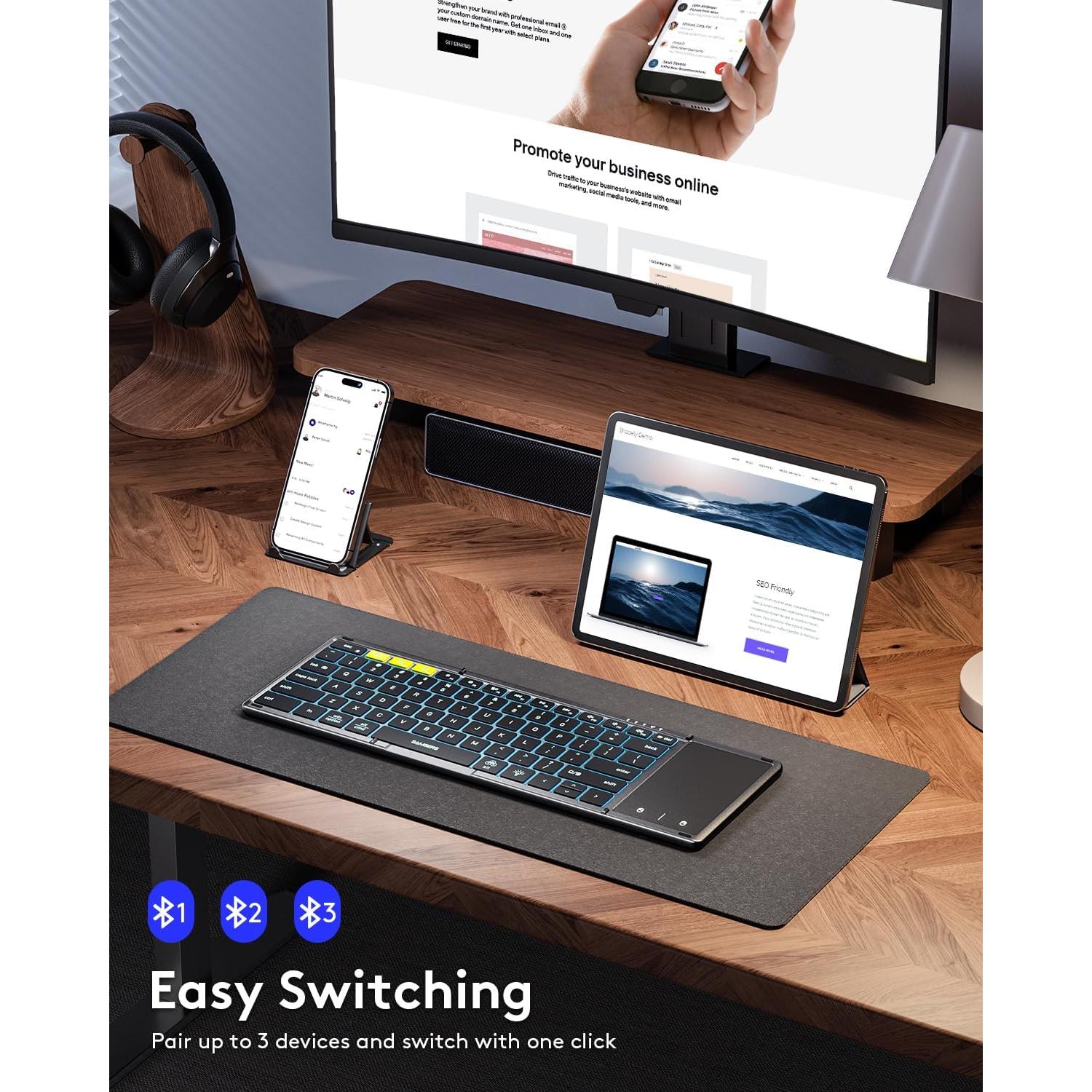 Teclado Bluetooth Plegable Samsers con Touchpad, Gris