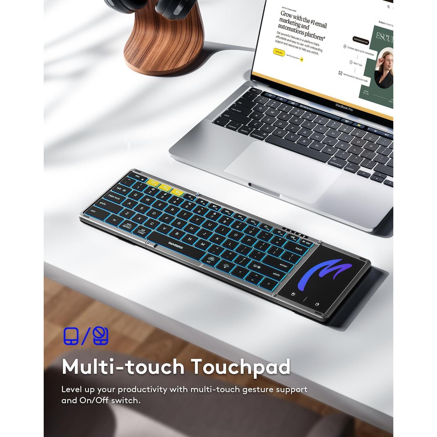Teclado Bluetooth Plegable Samsers con Touchpad, Gris
