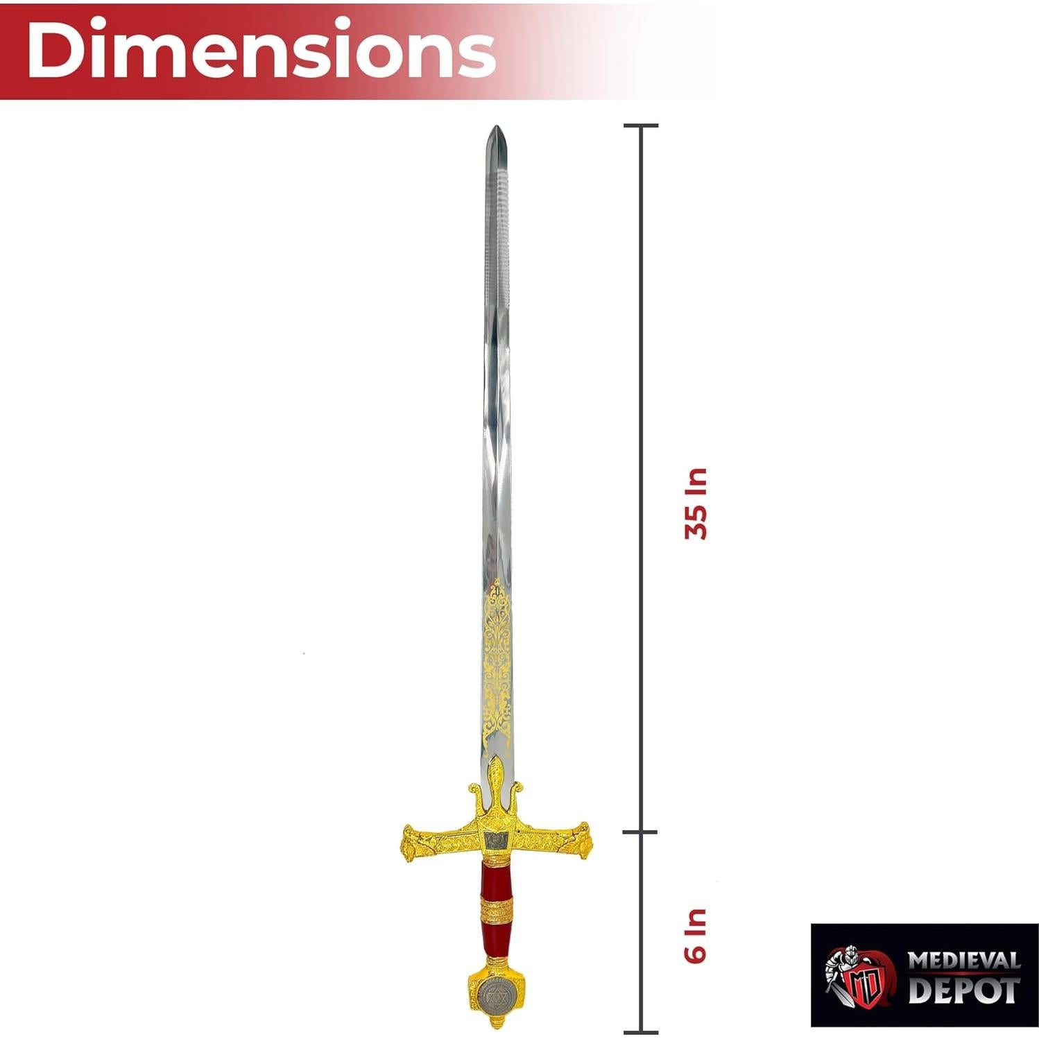 Espada Grande Rey Salomón Roja MedievalDepot 93.98 cm Acero