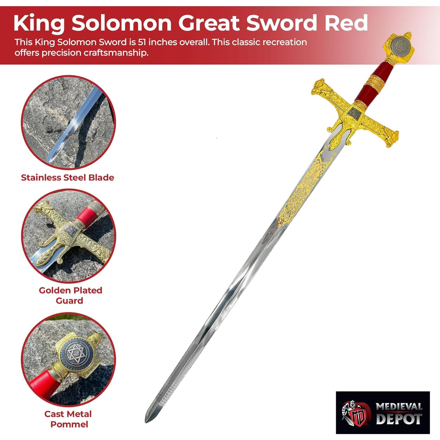 Espada Grande Rey Salomón Roja MedievalDepot 93.98 cm Acero