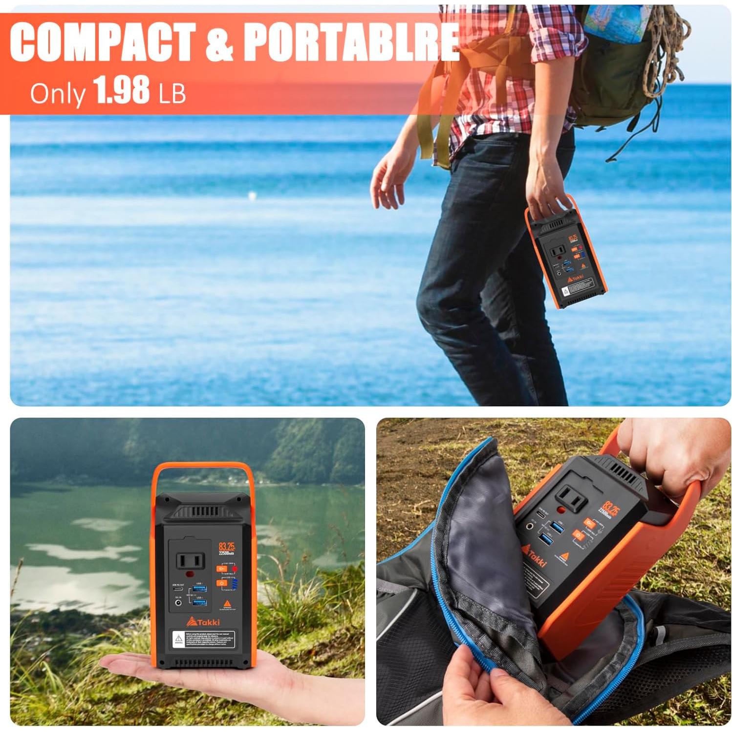 Estación de Energía Portátil Takki 83Wh, Generador Solar 80W