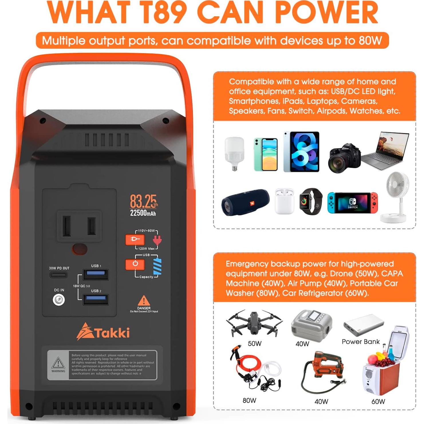 Estación de Energía Portátil Takki 83Wh, Generador Solar 80W