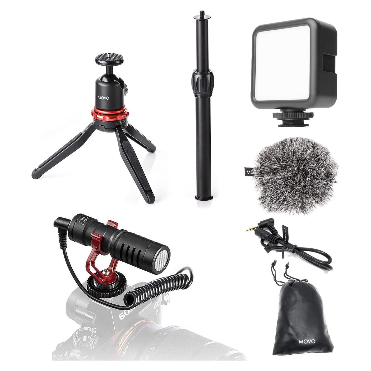 Kit de Video Movo CamSK para DSLR y Sin Espejo - Micrófono, Luz LED y Trípode