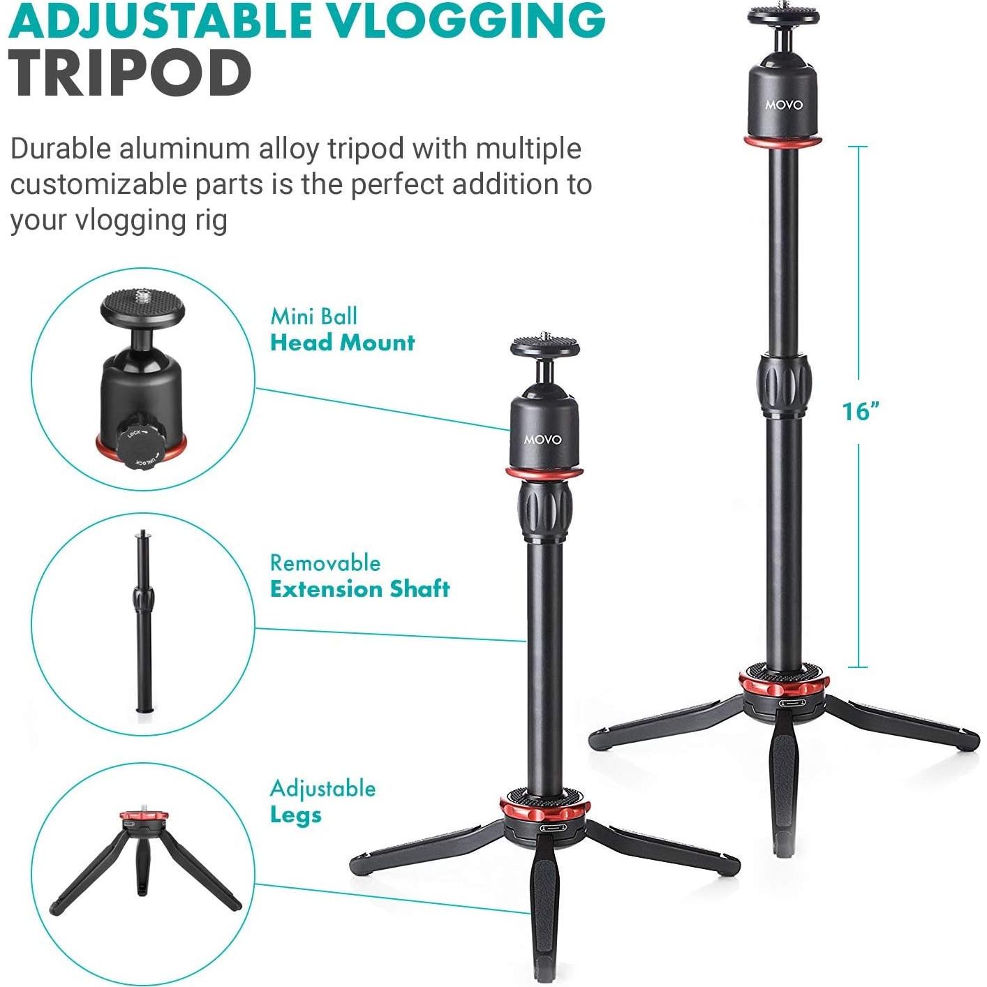 Kit de Video Movo CamSK para DSLR y Sin Espejo - Micrófono, Luz LED y Trípode
