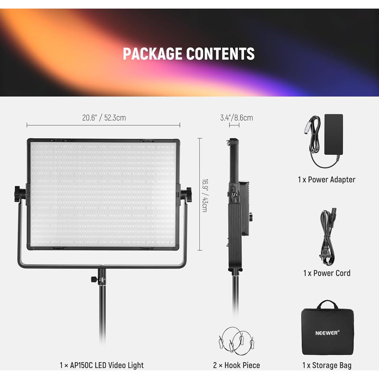 Kit de Luz de Video LED NEEWER AP150C 150W RGB con Flash Q200