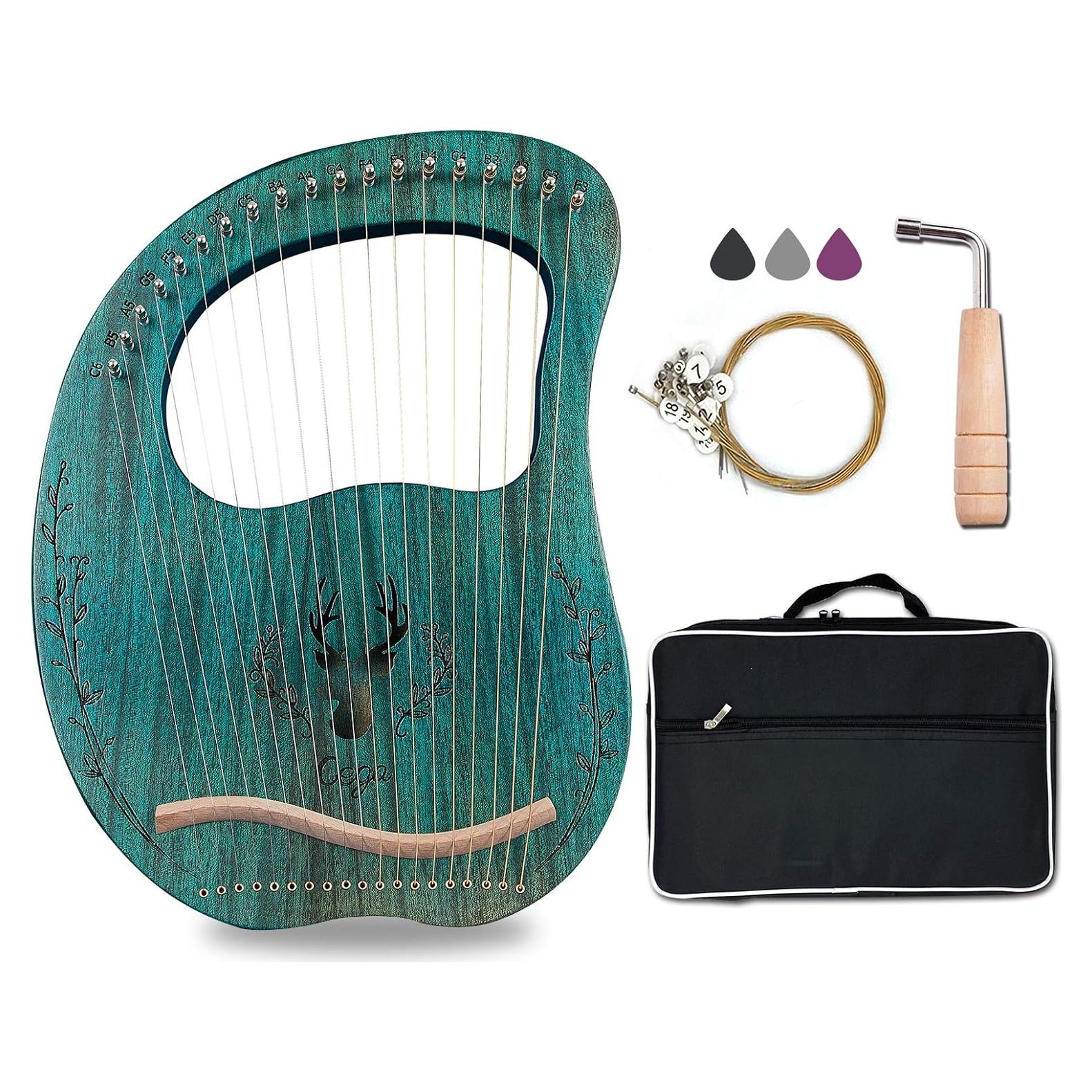 Arpa de Lira Aogbra 19 Cuerdas de Acero Verde con Bolsa