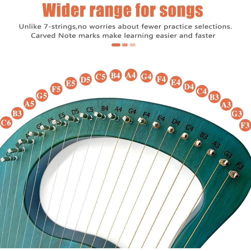 Arpa de Lira Aogbra 19 Cuerdas de Acero Verde con Bolsa