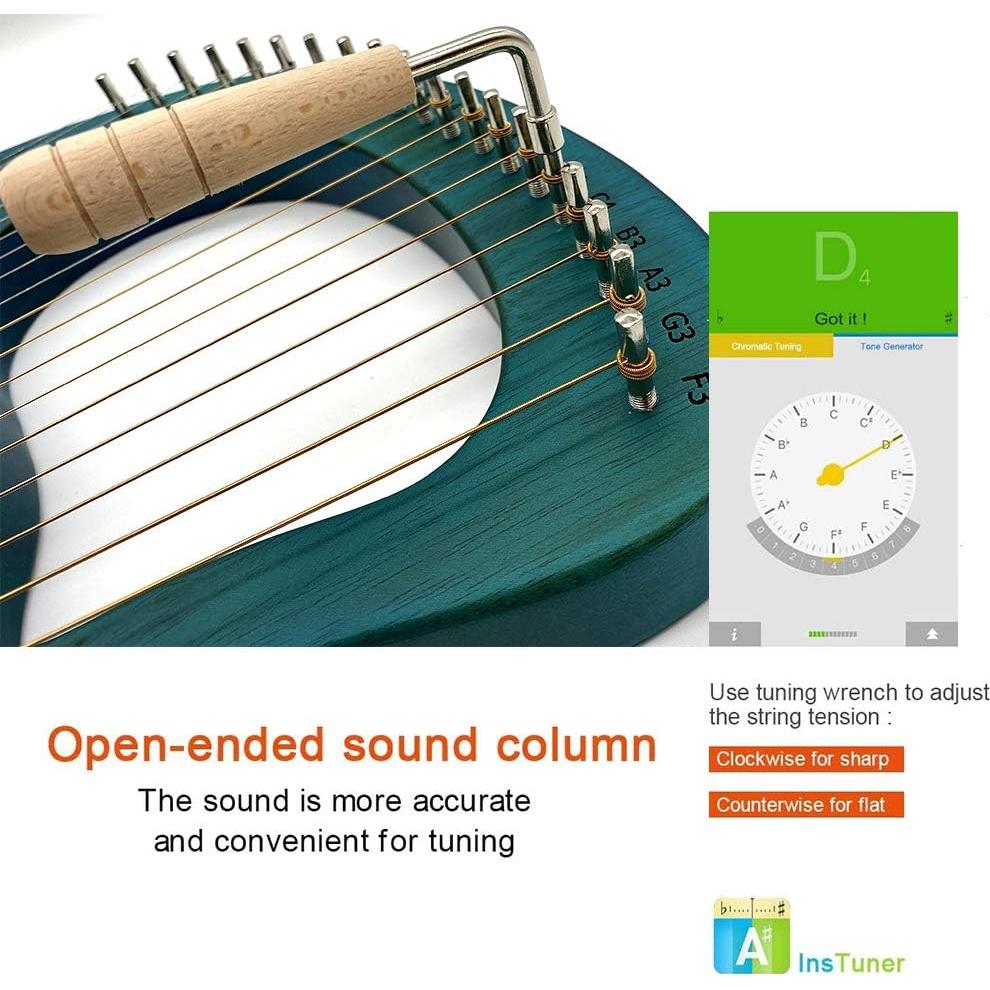 Arpa de Lira Aogbra 19 Cuerdas de Acero Verde con Bolsa