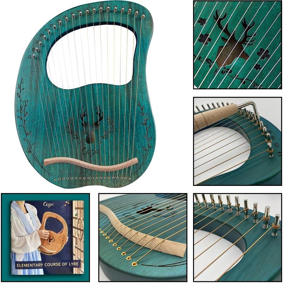 Arpa de Lira Aogbra 19 Cuerdas de Acero Verde con Bolsa