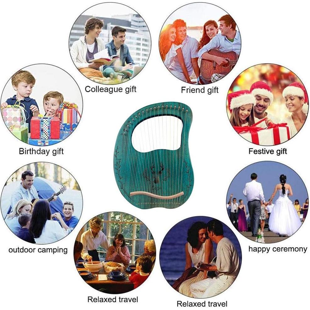 Arpa de Lira Aogbra 19 Cuerdas de Acero Verde con Bolsa