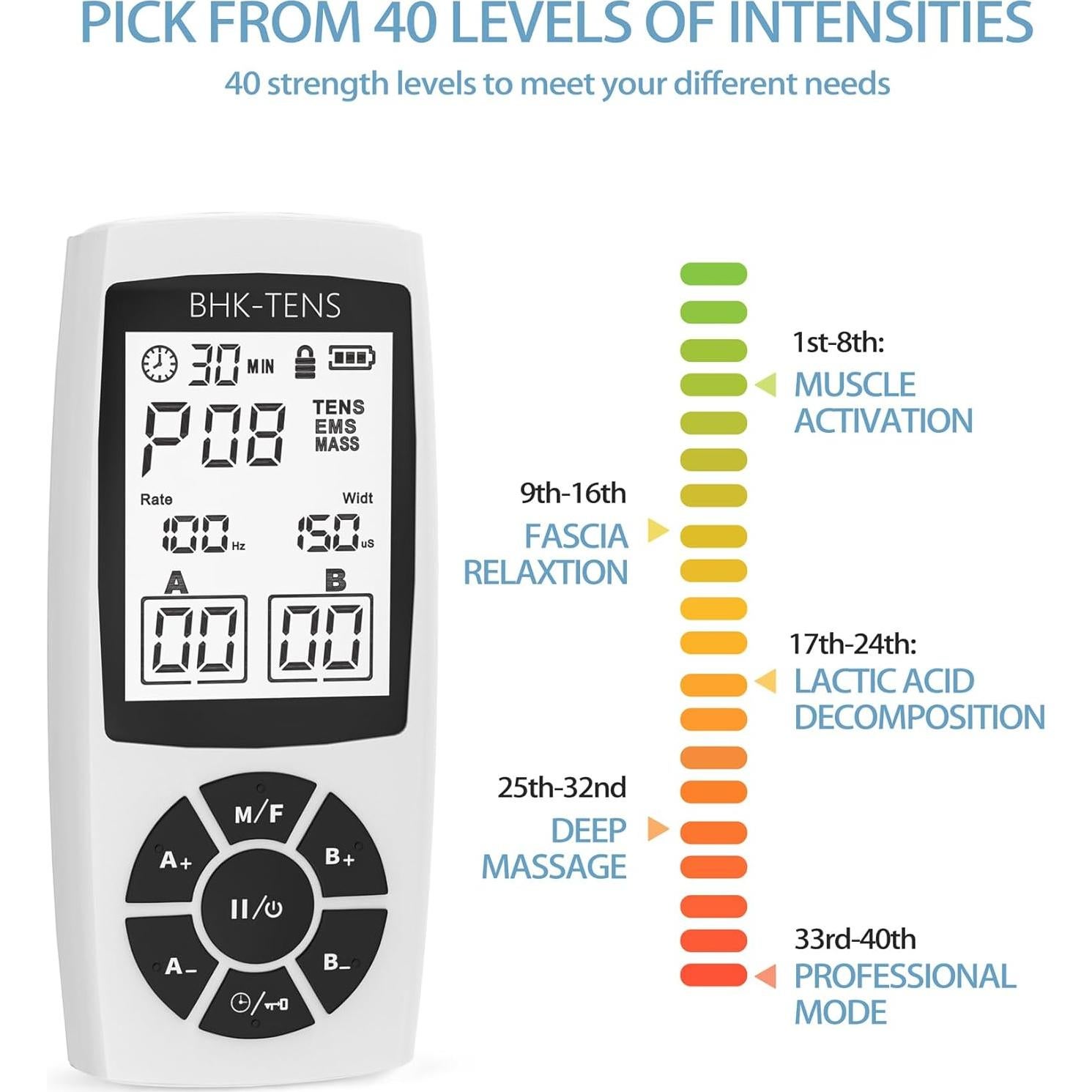 Estimulador Muscular TENS BHK-TENS 22 Modos Alivio Dolor