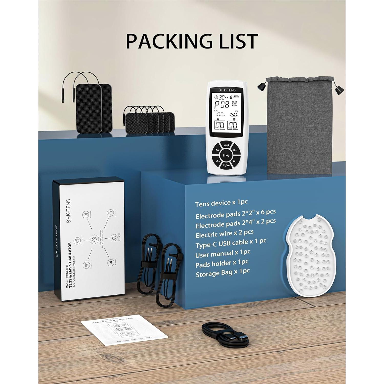 Estimulador Muscular TENS BHK-TENS 22 Modos Alivio Dolor