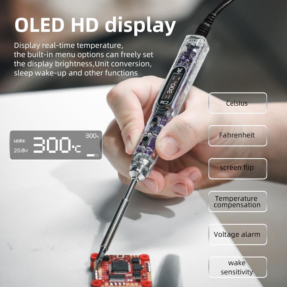 HGLRC Soldador RC2 65W 24V Portátil con Pantalla OLED
