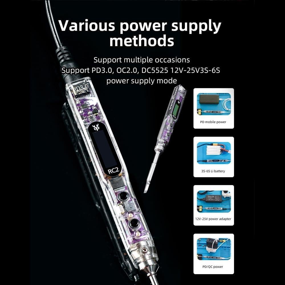 HGLRC Soldador RC2 65W 24V Portátil con Pantalla OLED