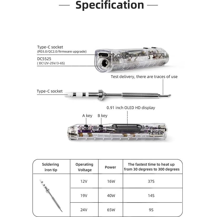 HGLRC Soldador RC2 65W 24V Portátil con Pantalla OLED
