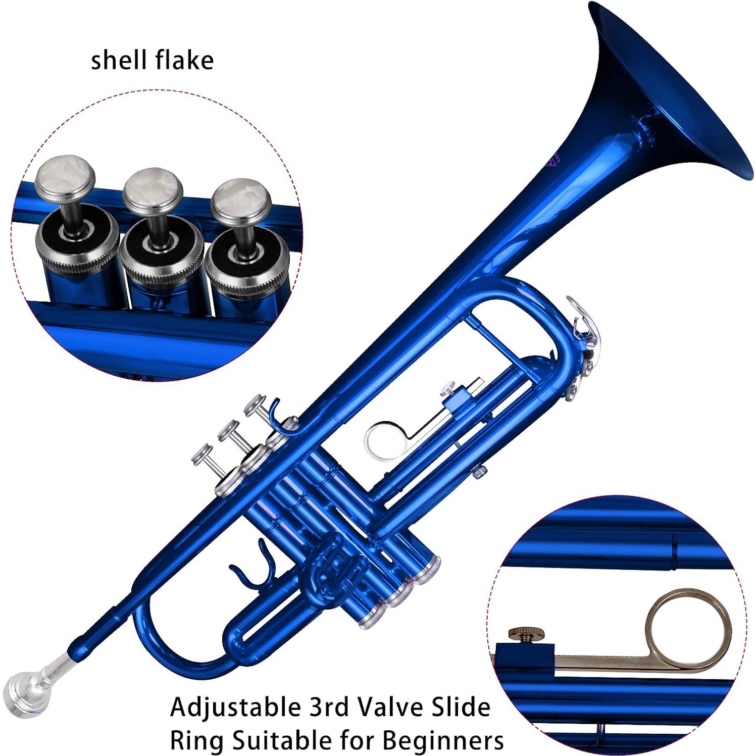 Trompeta Bb EastRock con Funda y Kit de Limpieza Azul