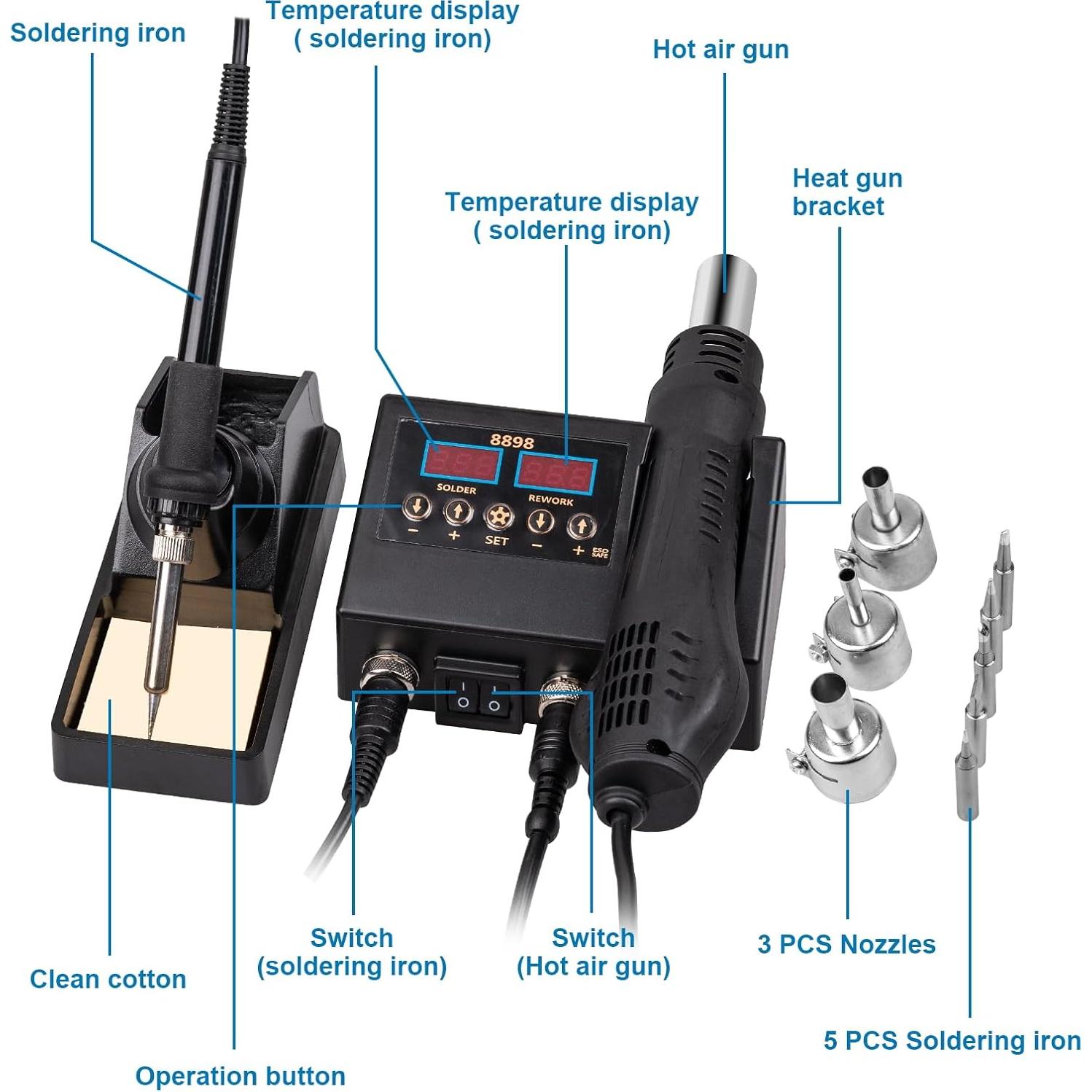 Estación de Soldadura Defabee 8898 2 en 1 Digital 14 Piezas