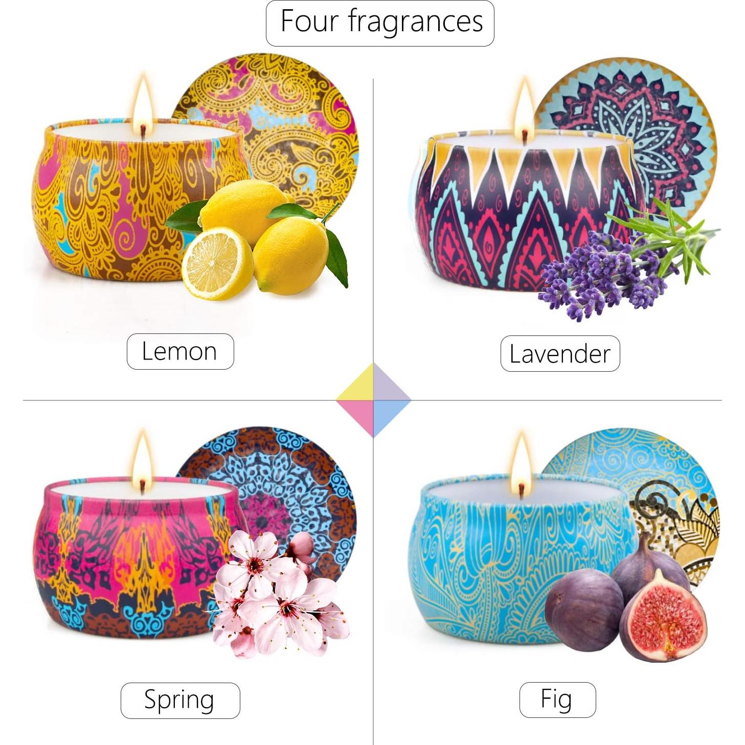 Juego de Velas Aromáticas YINUO LIGHT 4 Paquetes 120h Cera Soja