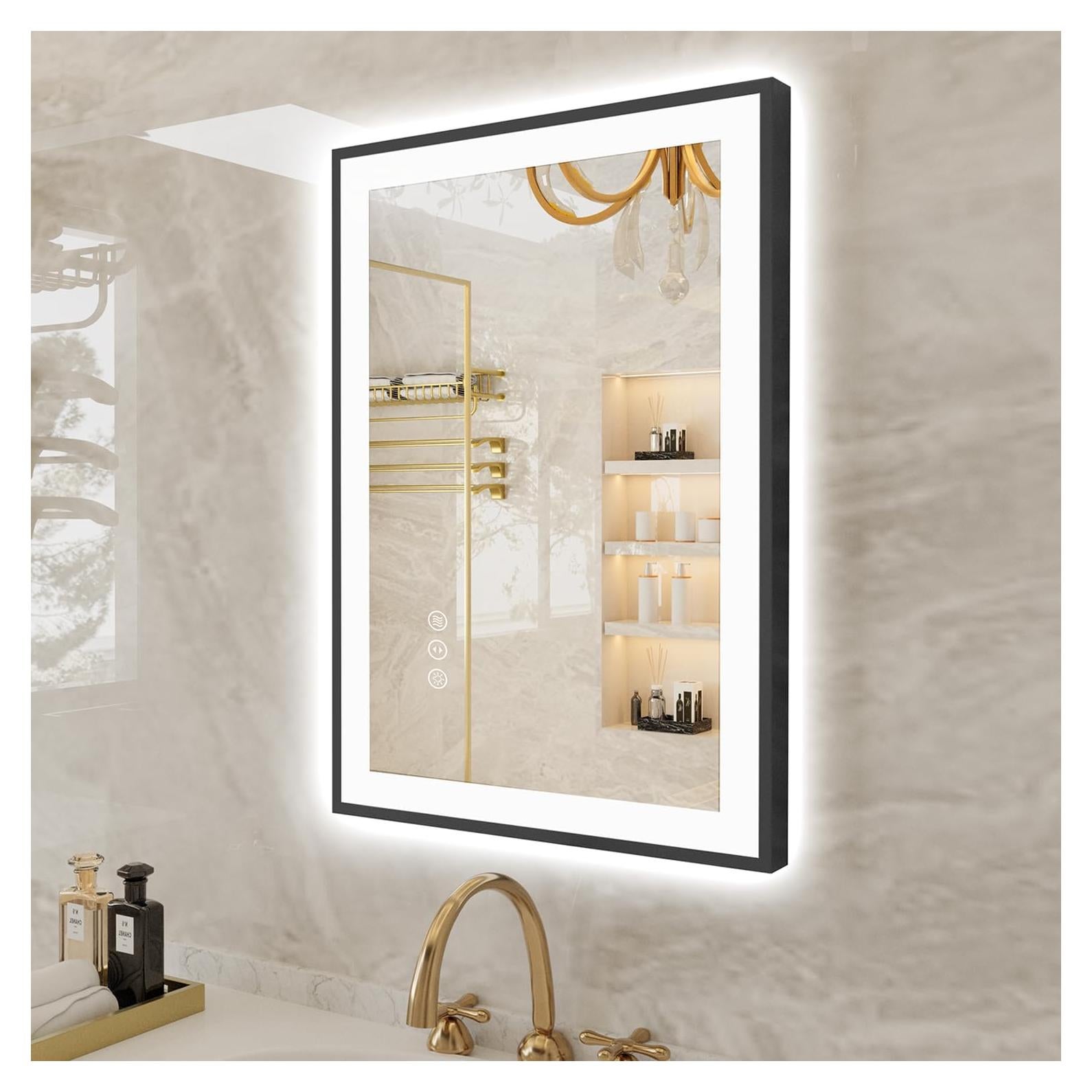 Espejo LED EchosLife 20x28 cm con Marco Negro, Anti-vaho