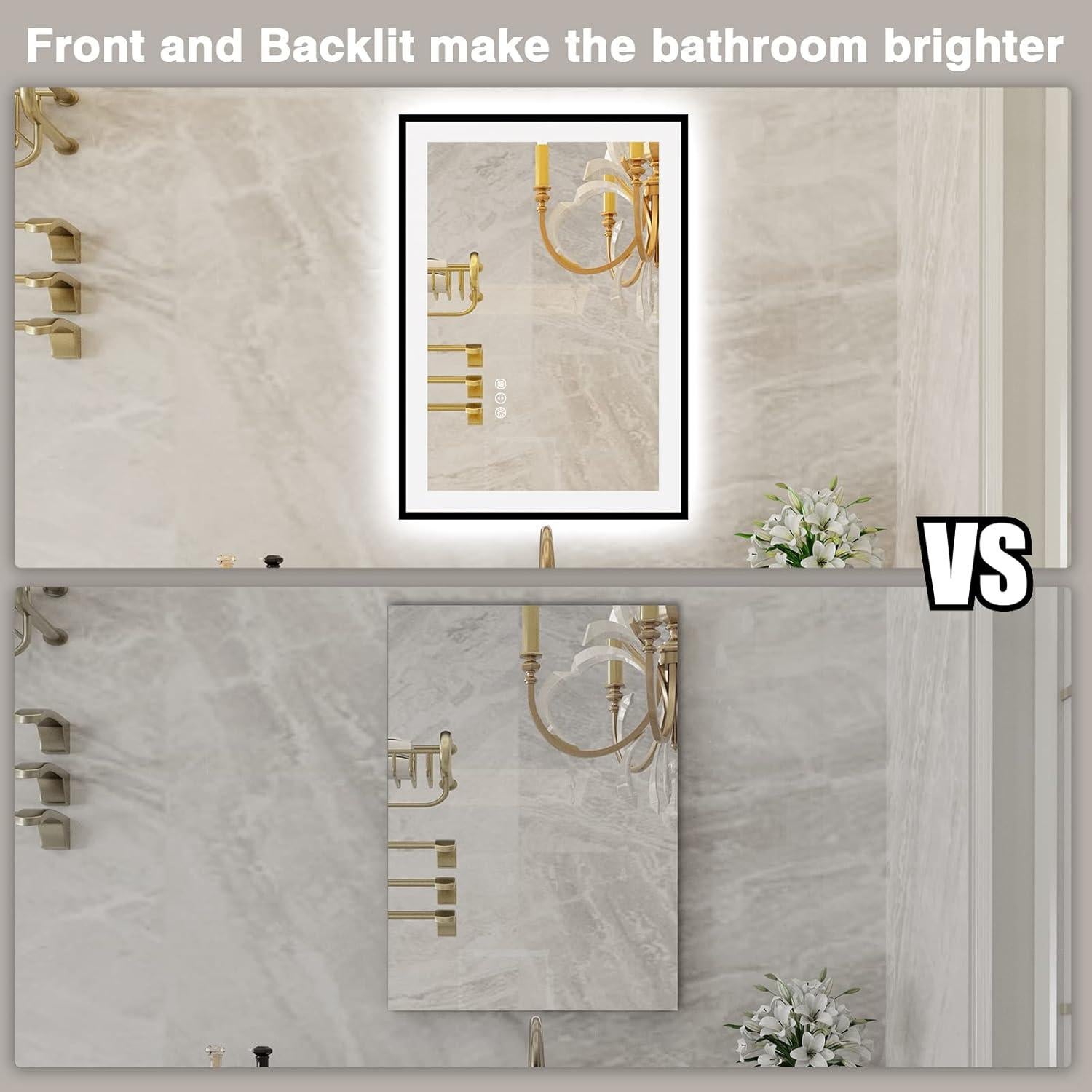 Espejo LED EchosLife 20x28 cm con Marco Negro, Anti-vaho