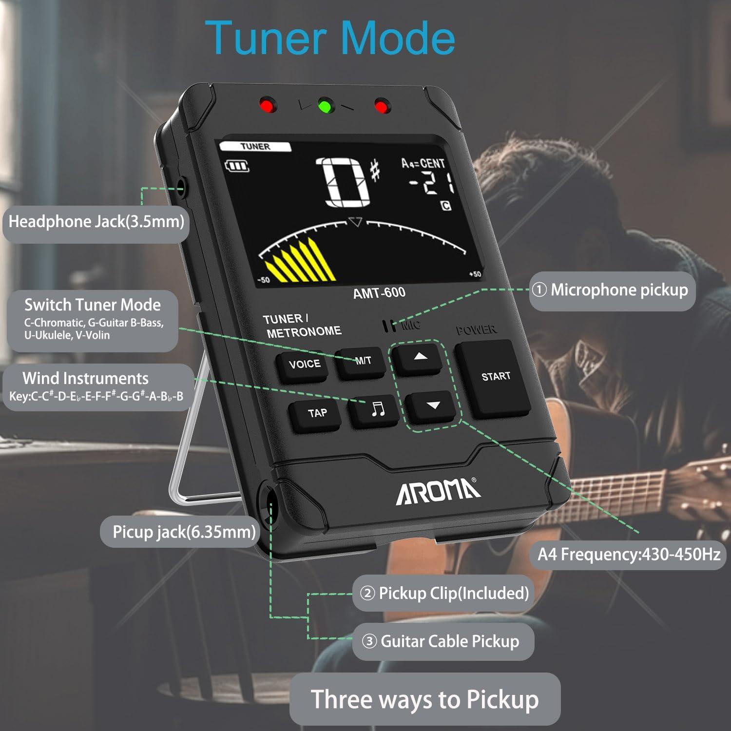 Metrónomo Digital 3 en 1 Afinador Generador de Tonos