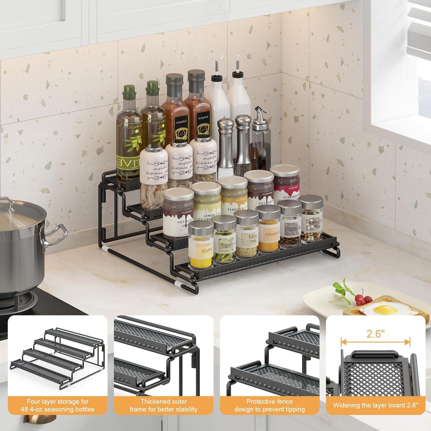 Estante Organizador de Especias Expandible LUHENPING 4 Niveles Negro