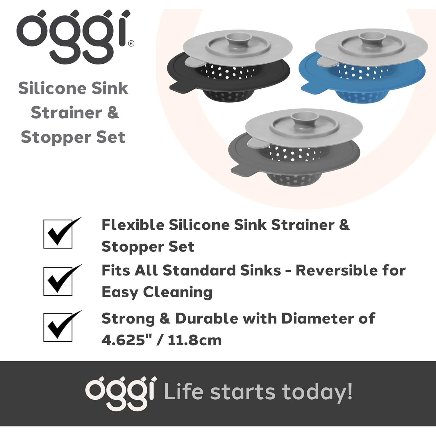 Conjunto colador y tapón de silicona OGGI 11.7 cm negro