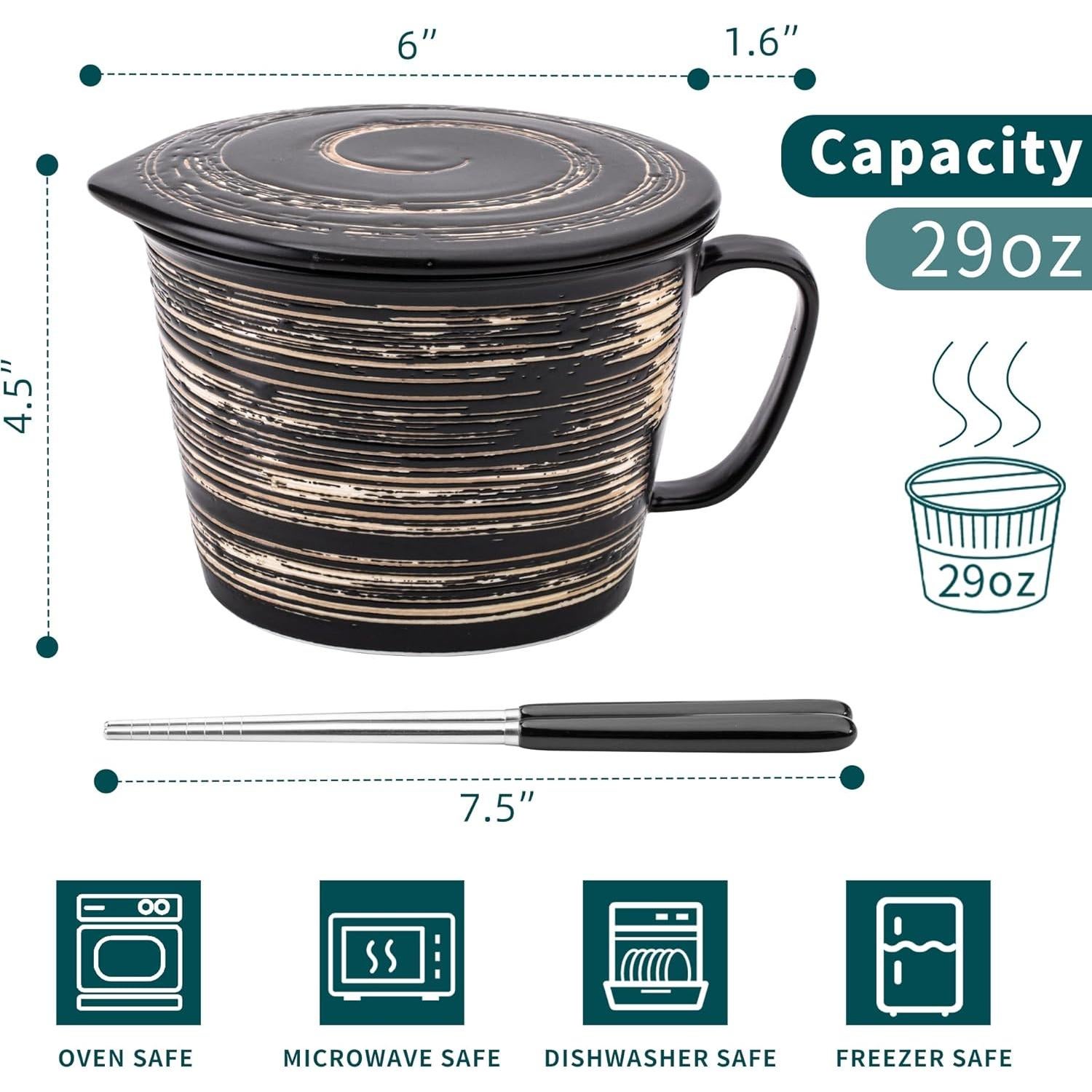 Juego de Tazones de Ramen Tsreinh Cerámica 850 ml Negro